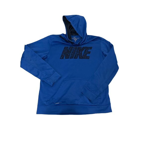 Nike Men's Size L Blue Dri-FIT Fleece Pullover Hoodie Sweatshirt Athletic Swoosh - Picture 3 of 14